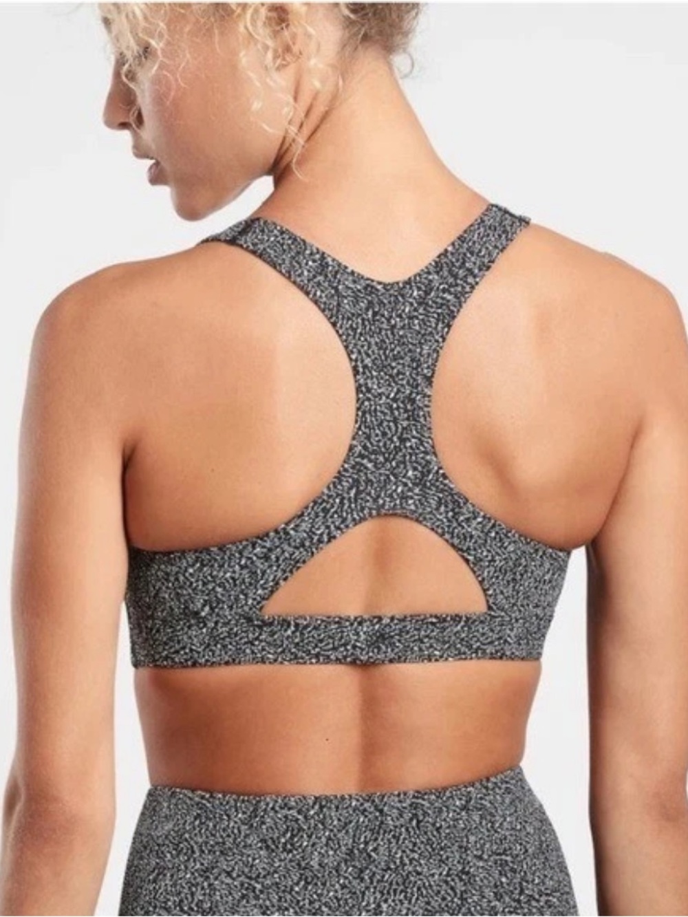 Athleta Ultimate Black and White Speckle Racerback Sports Bra